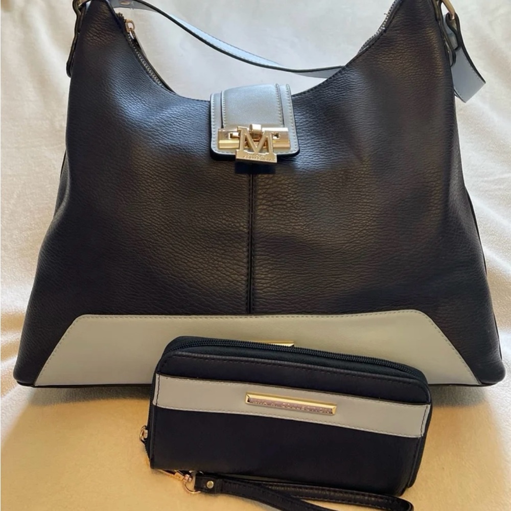 MKF Collection by Mia K Black and Light Blue Women's Bag Set